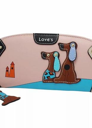 Стильный кошелек c собачками с искусственной кожи, розовый, новый