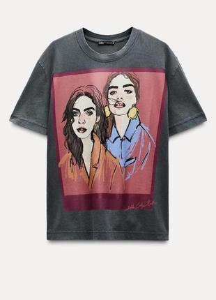 Zara футболка принт дівчина 2025