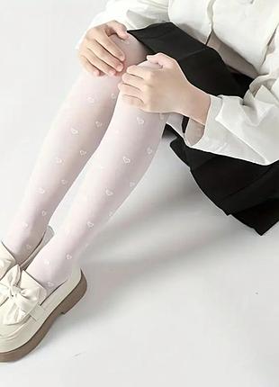Капронові колготки для дівчинки, дитячі капронові колготки, білі колготки, рожеві колготи