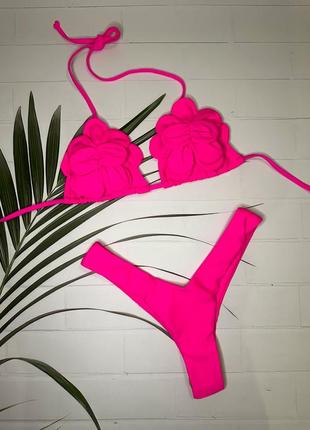 Неоновый розовый салатовый желтый черный с белым купальник треугольник с цветами танго завышенные