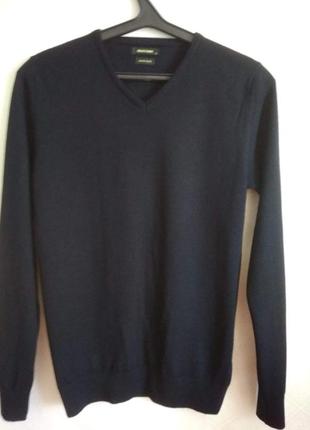 Пуловер свитер джемпер  шерсть темно синий  м від remus uomo