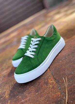 Кеды, к015, зеленый, натуральная замша