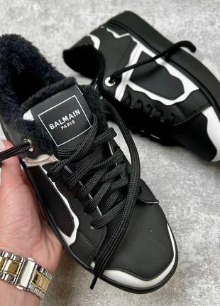 Мужские зимние кроссовки balmain paris черные белые