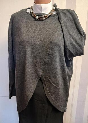 Джемпер трикотажный асиметричный свитер серый xl xxl