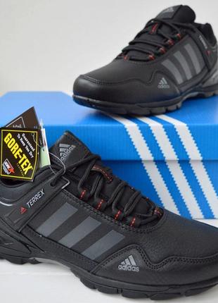 Мужские черные кожаные кроссовки adidas terrex на мембране goretex гортекс,весная,осень,демисезон