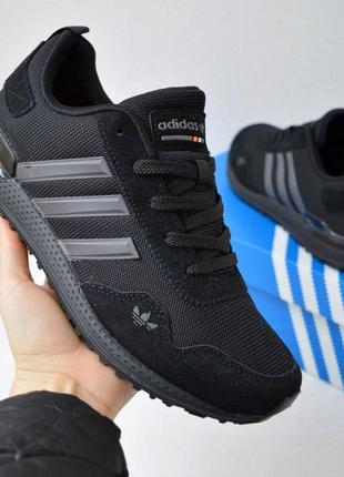Черные мужские весенние замшевые кроссовки сетка adidas демисезон, логоловая обувь весна,осень, деми