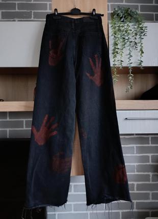 Bershka denim джинсы скейтеры, багги, баллоны с принтом "долочки", широкие джинсы прямые, плацо