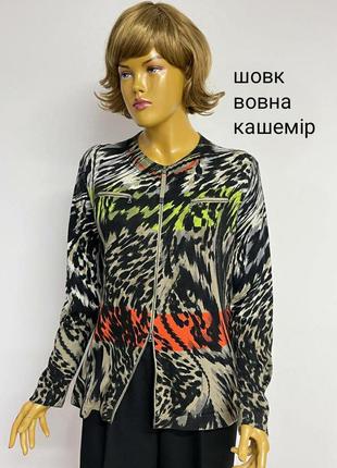 Marc cain шерсть шелк кашемир яркая зоп кофта пуловер джемпер кардиган свитер леопардовый принт m l xl