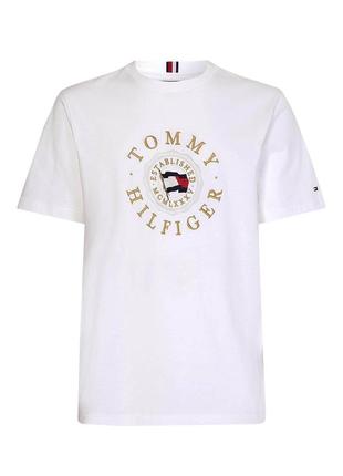 Мужская трикотажная футболка Tommy hilfiger с вышивкой, белого цвета, размер m / l / xl