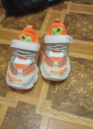 Кроссовки 0013, р.23, эко-кожа+текстиль, белый/оранжевый