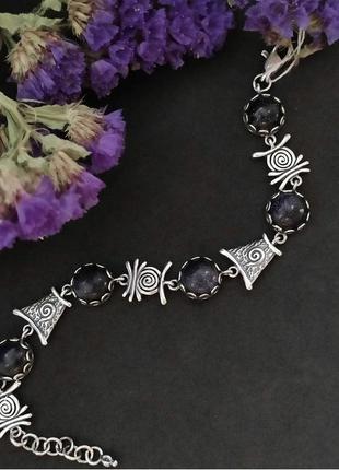 Серебряный браслет с авантюрином, 925, небо каира, серебро