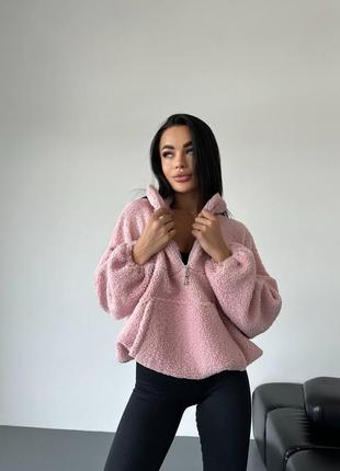 Утеплений анорак з з екохутра на змійці, кофта анорак з кишенею кенгуру, жіночий...