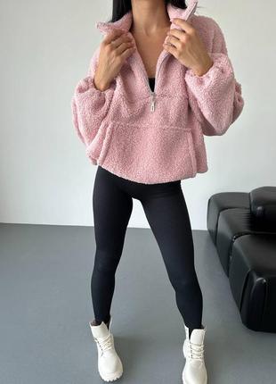 Утеплений анорак з з екохутра на змійці, кофта анорак з кишенею кенгуру, жіночий...