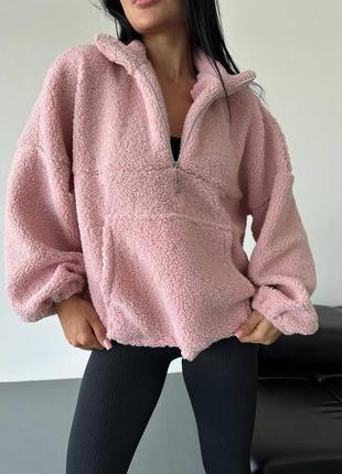 Утеплений анорак з з екохутра на змійці, кофта анорак з кишенею кенгуру, жіночий...