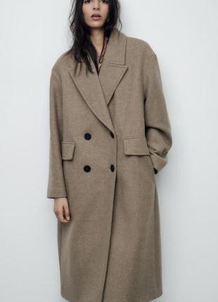 Вовняне пальто оверсайз zara шерстяное пальто