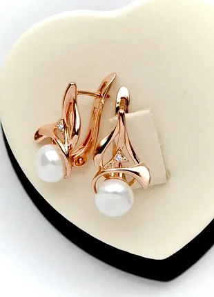 Сережки ажурні з перлинами (медичне золото)