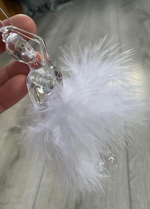 Чудесное новогоднее стеклянное украшение «баллерина» с белым пушком ручная работа статуэтка украшение на елку