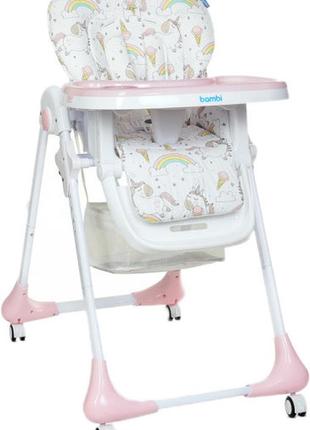 Стульчик для кормления bambi m-3233-unicorn-pink белый