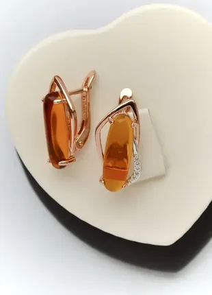 Серьги с янтарем (медицинское золото)