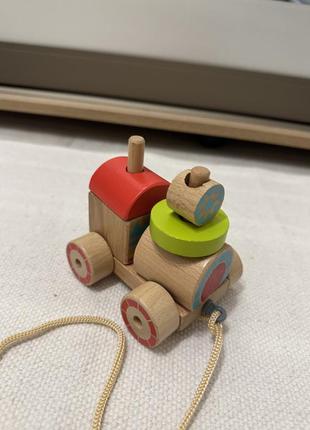 Деревянный паровоз пирамидка деревянная игрушка