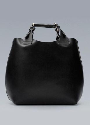 Большая кожаная сумка zara leather plaited shopper bag