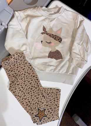 Кофточка, лосинки от h&m леопардовый костюм, набор для девочки 2-3 года