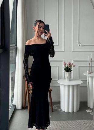 Изысканное гипюровое платье макси со спущенными плечами