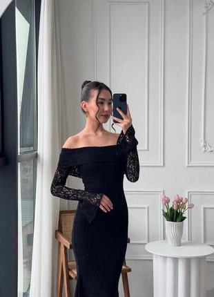 Изысканное гипюровое платье макси со спущенными плечами