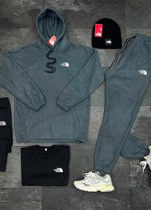 🔥флисовый костюм из худи + термобелье + шапка the north face