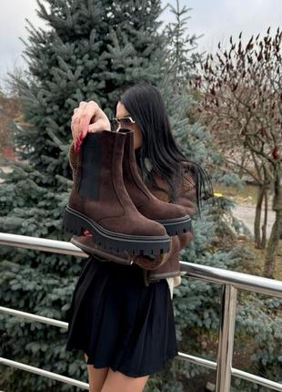Черевики зимові, коричневі, натуральна замша