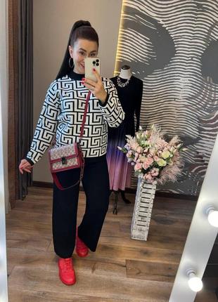 Черный/серый трикотажный брючный костюм. кофта и штаны клеш кюлоты 42-48