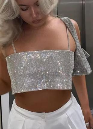 Жіночий вечірній сяючий топ на бретельках
