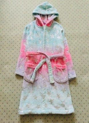 9-10 рок. 134-140 зріст george райдужний халат зі срібними зірками, блищить, махровий, пухнастий , ф