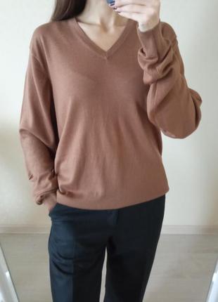 Коричневый шерстяной пуловер uniqlo
