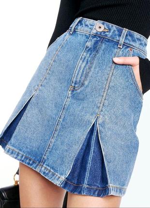 Короткая голубая джинсовая юбка в складку s. oliver трапеция