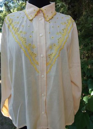 Сорочка в вінтажному котом натуральна прошва з орнаментами ретро жовта