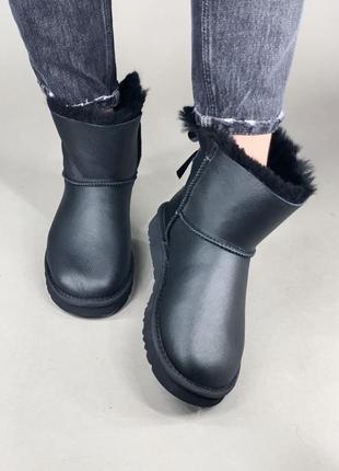 Ugg mini bailey bow black leather🆕 шикарные женские угги 🆕 купить наложенный платёж4 фото