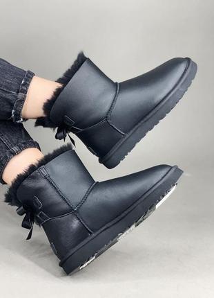 Ugg mini bailey bow black leather🆕 шикарные женские угги 🆕 купить наложенный платёж5 фото