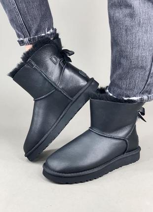 Ugg mini bailey bow black leather🆕 шикарные женские угги 🆕 купить наложенный платёж6 фото