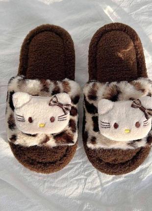 Якісні домашні леопардові капці hello kitty