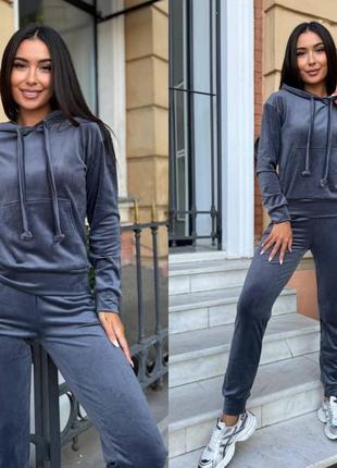 Графитовый велюровый спортивный костюм