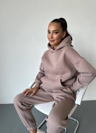 Базовий спортивний костюм трьохнитка на флісі утеплений худі з капюшоном вільного крою штани джогери з високою посадкою на резинці