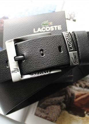 Мужской ремень lacoste black черный / кожаный / подарочная упаковка