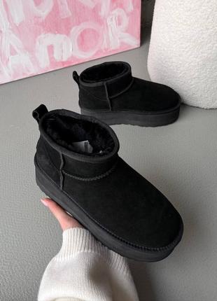 Угги угги угг Чоловічі чорні р 25 см зима на овчині чоботи ugg australia на шнурівці platform black2 фото