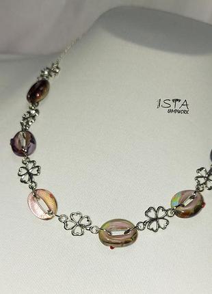 Колье ручной работы из бусин lamowork со вставками  квадрифолий №№ 27