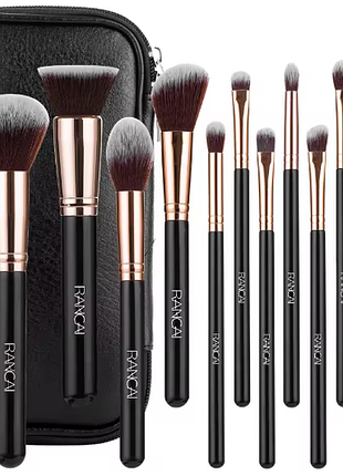 Набір косметичних пензлів для макіяжу очей та обличчя rancai, 12 шт., в елегантному бренд. пеналі