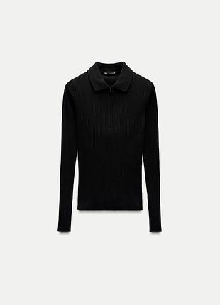 Футболка в рубчик з коміром поло zara