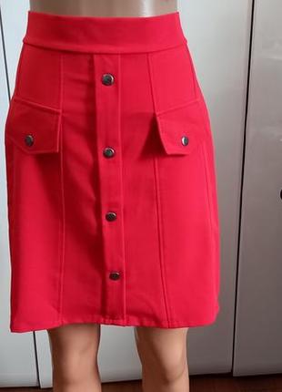 H&m р. s 44 красная мини юбка стрейч