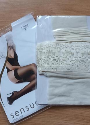 Вишукані кремові панчохи р. 2, 3 15 den levante romantic італія з мереживом на силіконі avorio