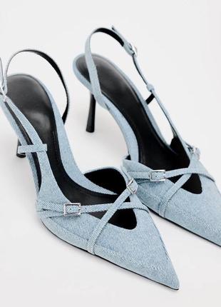 Туфли zara высокий каблук каблук каблука туфли джинсовые голубые белые розовые бежевые черные туфли4 фото